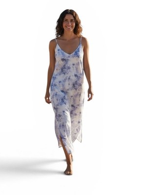 Double Zero Tie Dye Cloud Dress Spicy Small Blue White Cloud Print Maxi Dress
