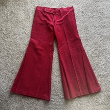Vintage Pan Trends Flare Bell Bottom Pants Red Corduroy 1970s 1990s Y2K 36x30