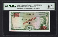 Jersey One Pound ND(1963) P8s1  Specimen  Uncirculated Grade 64