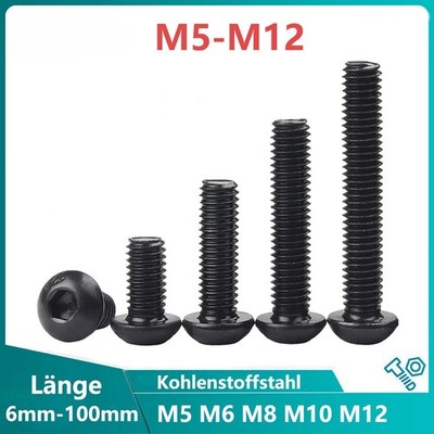 Linsenkopfschrauben M5 M6 M8 M10 M12 Innensechskant ISO 7380 Schwarz Linsenkopf