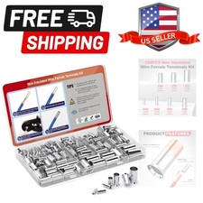 168 Pcs 12-1/0 Gauge, Tinned Crimp Copper Ferrule Connectors, Non Insulated W...