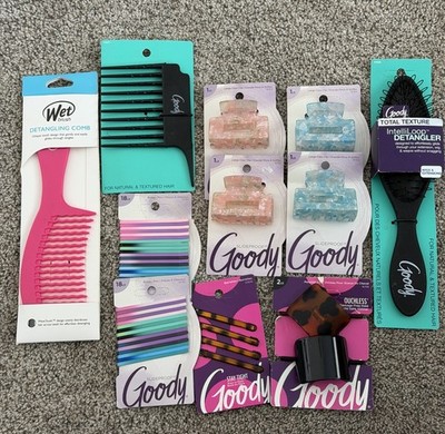 Lot Of Hair Accessories Barrettes Clips Combs Detangler Brush Colored Bobby Pins