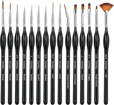 Detail Paint Brushes Versatile Fine Brush Set, Black Silver 