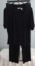 2 Pc. CHICO'S TRAVELERS Size 1 WIDE LEG PANTS Slinky Pull-On with TOP Black USA