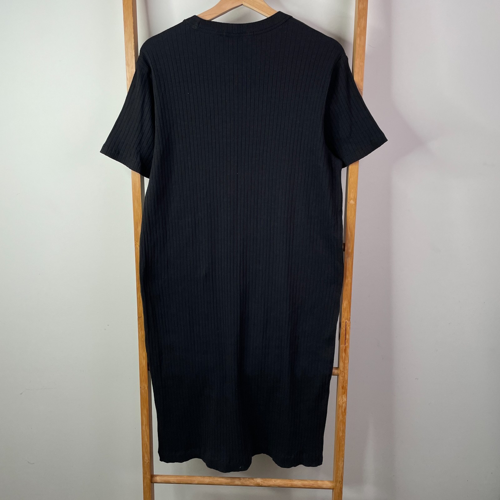 Calvin Klein Jeans T-Shirt Dress Womens Medium Black Rib Knit Short Sleeve Midi thumbnail 5