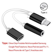 USB-C 2 in 1 Mit Digitalem Chip Adapter 3,5 mm AUX Klinke Kopfhörer Ladekabel