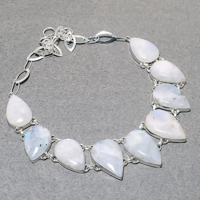 Rainbow Moonstone Pear Shape Gemstone Gift Jewelry Handmade Necklace 18'' SR 3281