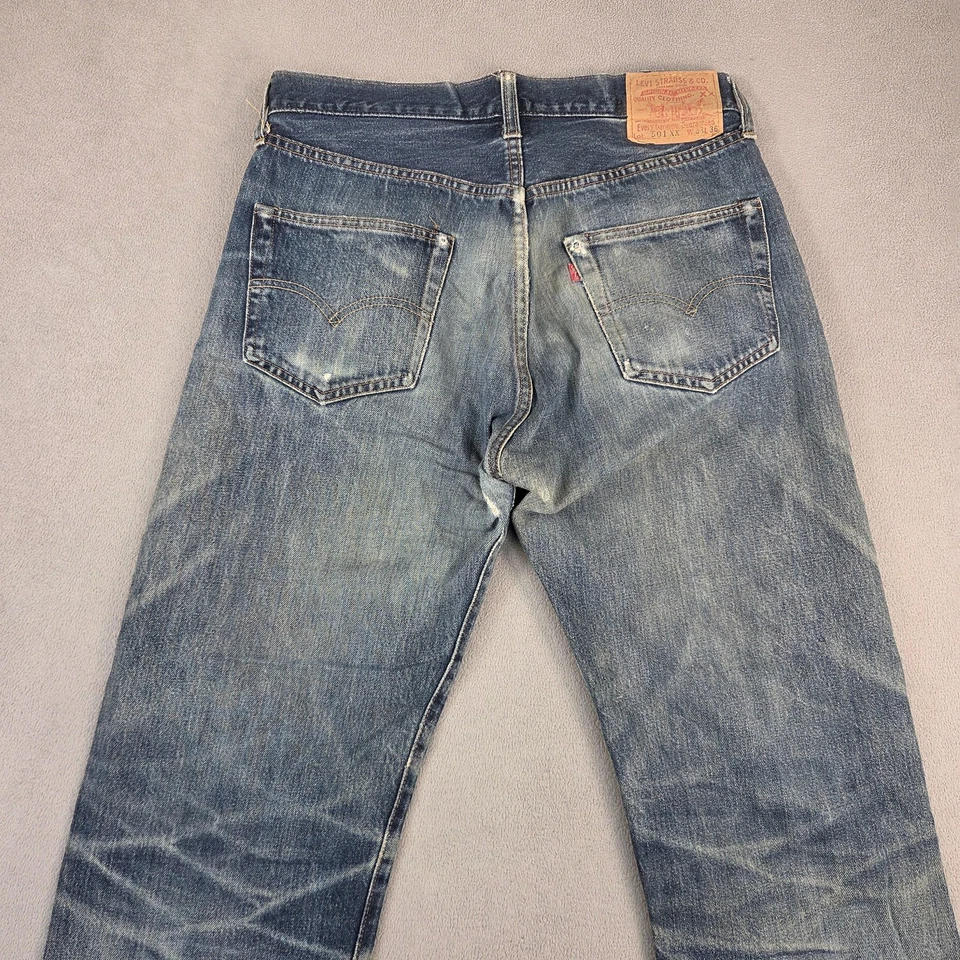 Pantalones de mezclilla de colección Levis 501 para hombre 33x36 (se adapta a 29x29) ribete EE. UU. Valencia panal Foto 3 de 4