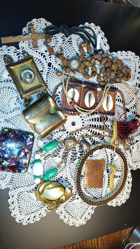 Junk Drawer Jewelry Repair Wood Rosary Stick Pins Necklaces Shoe Clip Leather