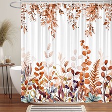 Fall Floral Shower Curtain Autumn Red Gold Leaves Harvest Fabric Decor