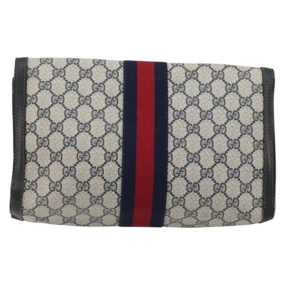 GUCCI GG Supreme Sherry Line Clutch Bag PVC Navy Gold 41 014 3087