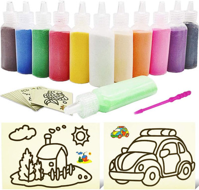 32 PCS Art Sand Kit - 12 Color Scenic Sand with 20 Sheets Sand Art Painting Card