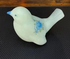 Vintage FENTON Custard/Satin Glass Blue Bird Hand Painted Signed by: Amy S.