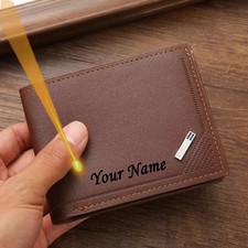 Engrave Custom Name Men's Short Frosted Leather Wallet Multi-Slot Coin Pocket Ho
