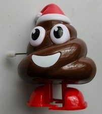 Flix OH POOP Wind Up Toy Candy Dispenser Brown Poop Emoji with Santa Hat EUC