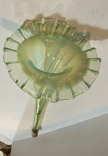 Vintage Epergne Green & Opalescent Flute Horn Vase (11B)