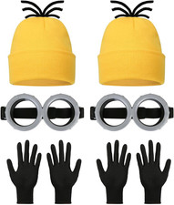 Adult Halloween Costume Accessories Set,Yellow Beanie,Goggles,Suspenders Compl