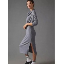 Anthropologie Daily Practice Women Dress Sz XS Grey Knit Karigan Cowl Neck Maxi