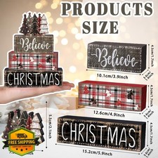 DIYDEC Christmas Wooden Block Signs Tiered Tray Decor Holiday Centerpiece