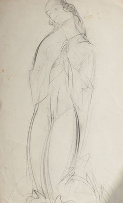 Willi Schmid Betende Madonna Frauenfigur Pastell Zeichnung 1930er 40er Nachlass