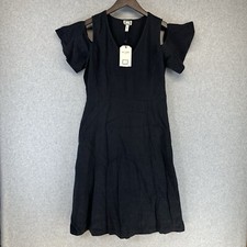 Mo:vint By Anthropologie Fit & Flare Dress Women M Black Solid Short Sleeve NWT
