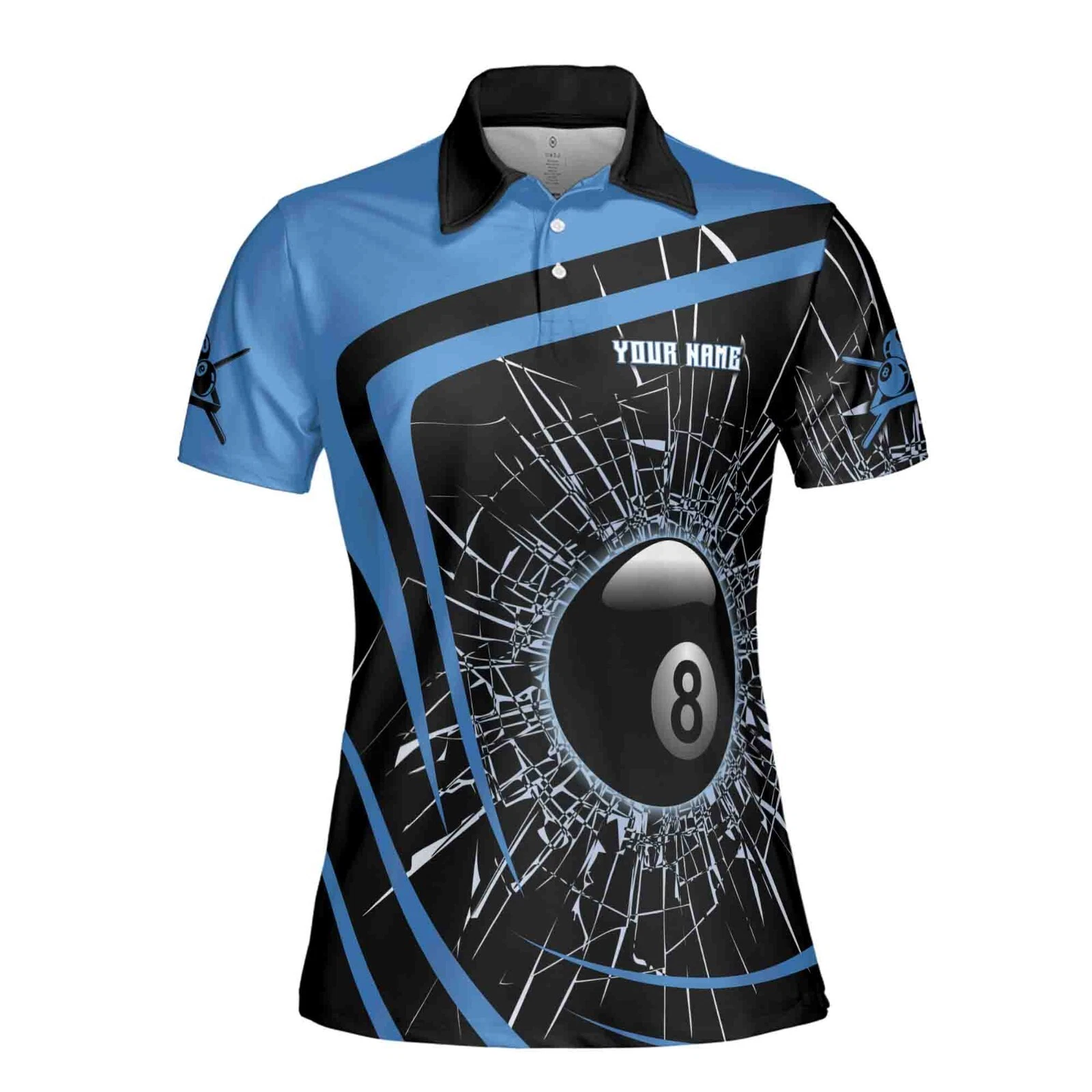 Women's Personalized Broken Glass & 8-Ball Billiard Polo Shirt