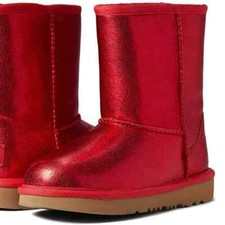 NWT UGG  KIDS METALLIC RED SPARKLE LEATHER SHEARLING POPULAR CLASSIC BOOTS $149