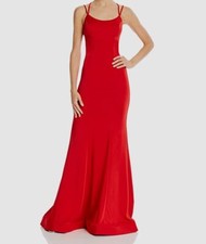 $295 Faviana Women's Red Sleeveless Scoop Neck Lace Up Gown Dress Size 10