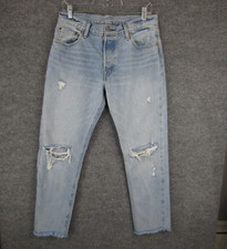 Levis 501 Jeans Mens 29x28 Blue Light Wash Selvedge Redline Distressed