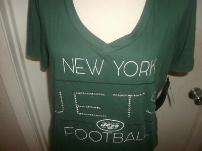 Women's New York Jets Football Ladies Rhinestone Bling V-neck Shirt ...