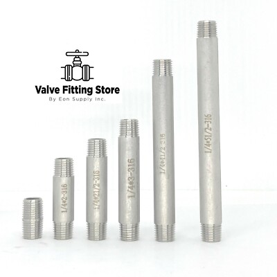 1/4'' inch Long PIPE NIPPLE NPT Stainless Steel 316 ALL Length Barrel Nipple MNPT