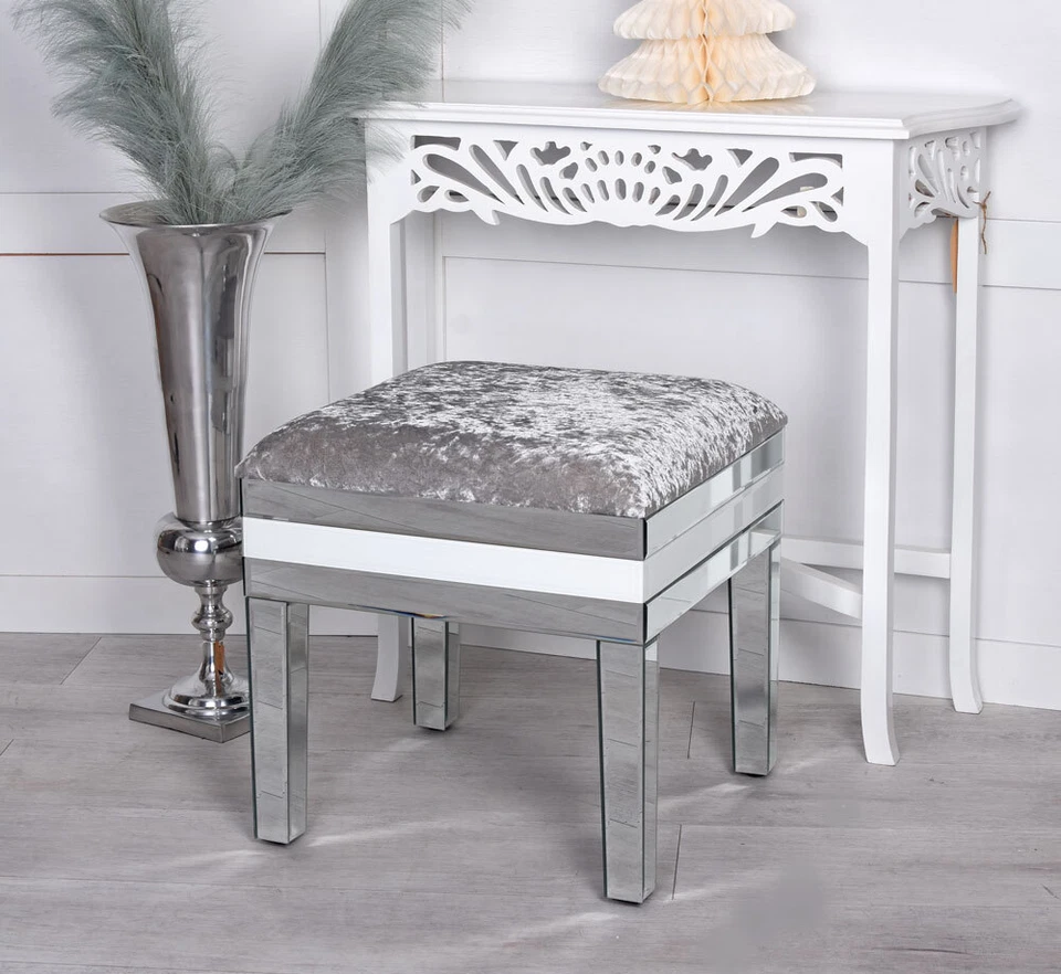 Sitzhocker verspiegelt Hocker Glas Luxus Samthocker Spiegelglas  - Bild 2 von 4