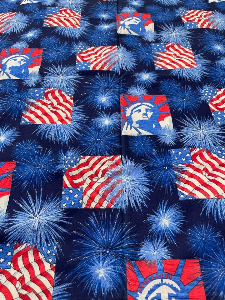 2003 Fabric Traditions Glittered Flag Fireworks Liberty Patriotic Fabric 102" Lg - Image 3 of 4