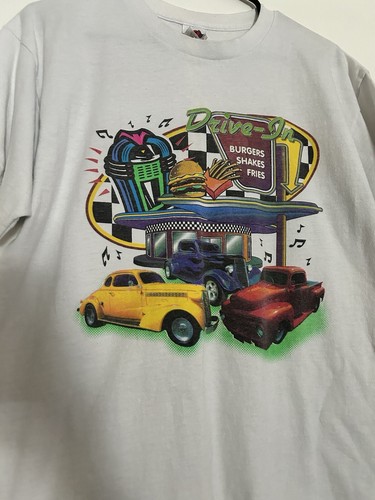 Vintage 1990S Men’s Graphic Hot Rod Car Show Diner T-Shirt LARGE - Picture 2 of 4