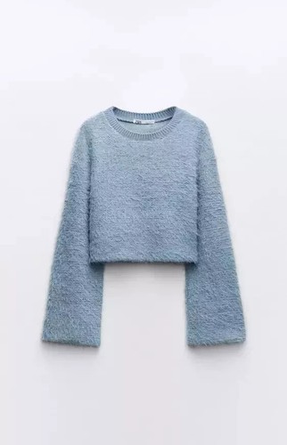 Zara Pastel Blue Fuzzy/knit Sweater Size S REF 1014/848 - Picture 7 of 11