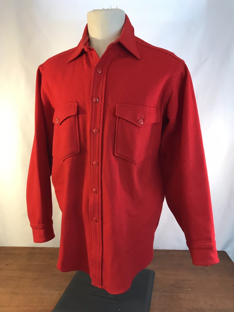 Vintage 1950s LL Bean Black & Gold Script Logo Red Long Sleeve 