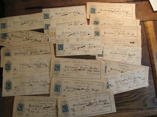 Antique Ephemera Document Lot 1800s National Eagle Bank Checks Bristol ...