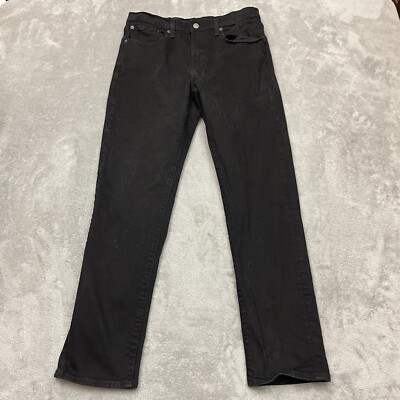 Levi's 502 Big E Jeans 31x32 Stretch Black Denim Tapered Leg Leather Patch