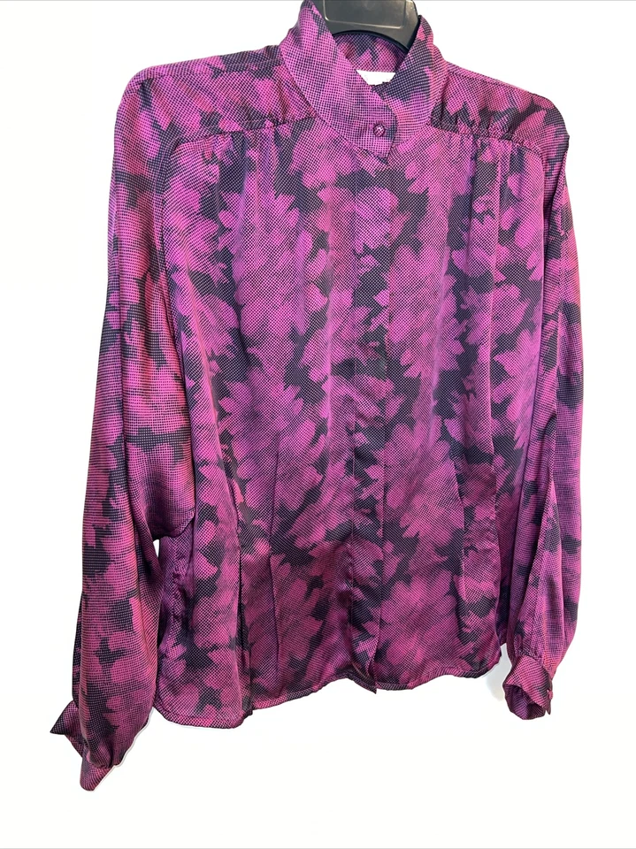 Blusa vintage TESS Paris Milano negra y morada talla 12 para mujer manga larga” Foto 2 de 4