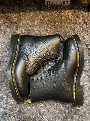 Dr. Doc Marten's 1460 Flames Boots Men's Size US 5 Leather Black 3D (Womens 6)