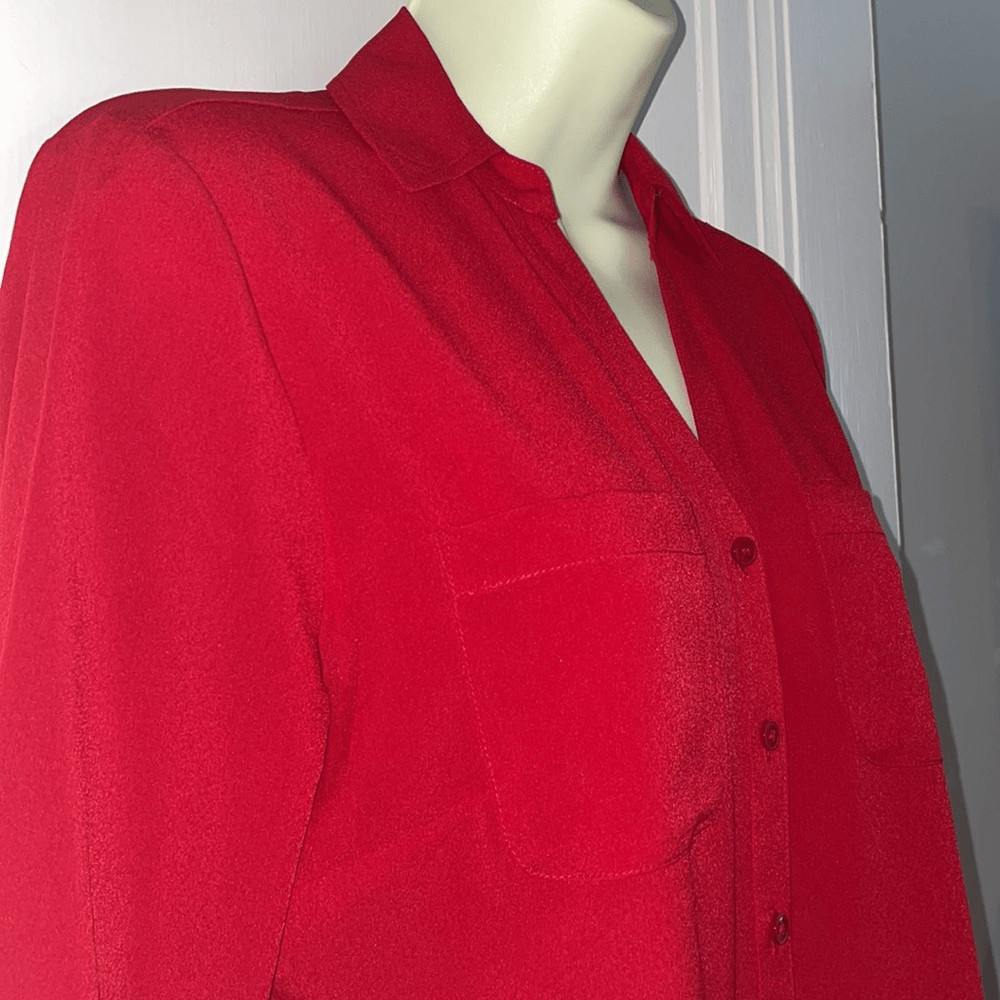 Talbots red polyester long sleeved button down sh… - image 5