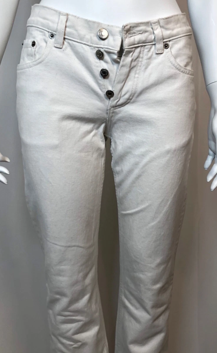 Helmut Lang Archival Vintage White Broken Denim Distressed Jeans