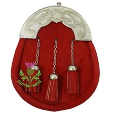 Men's Full Dress Kilt Sporran Red Bovine Celtic Cantle Chrome/Leather Sporrans