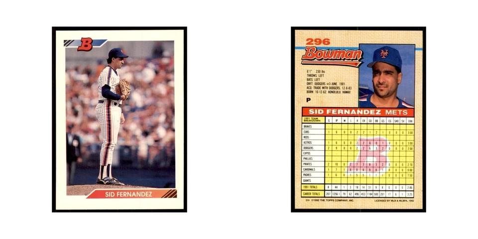 1992 Bowman Sid Fernandez Baseball Cards #296 - Image 3 of 3