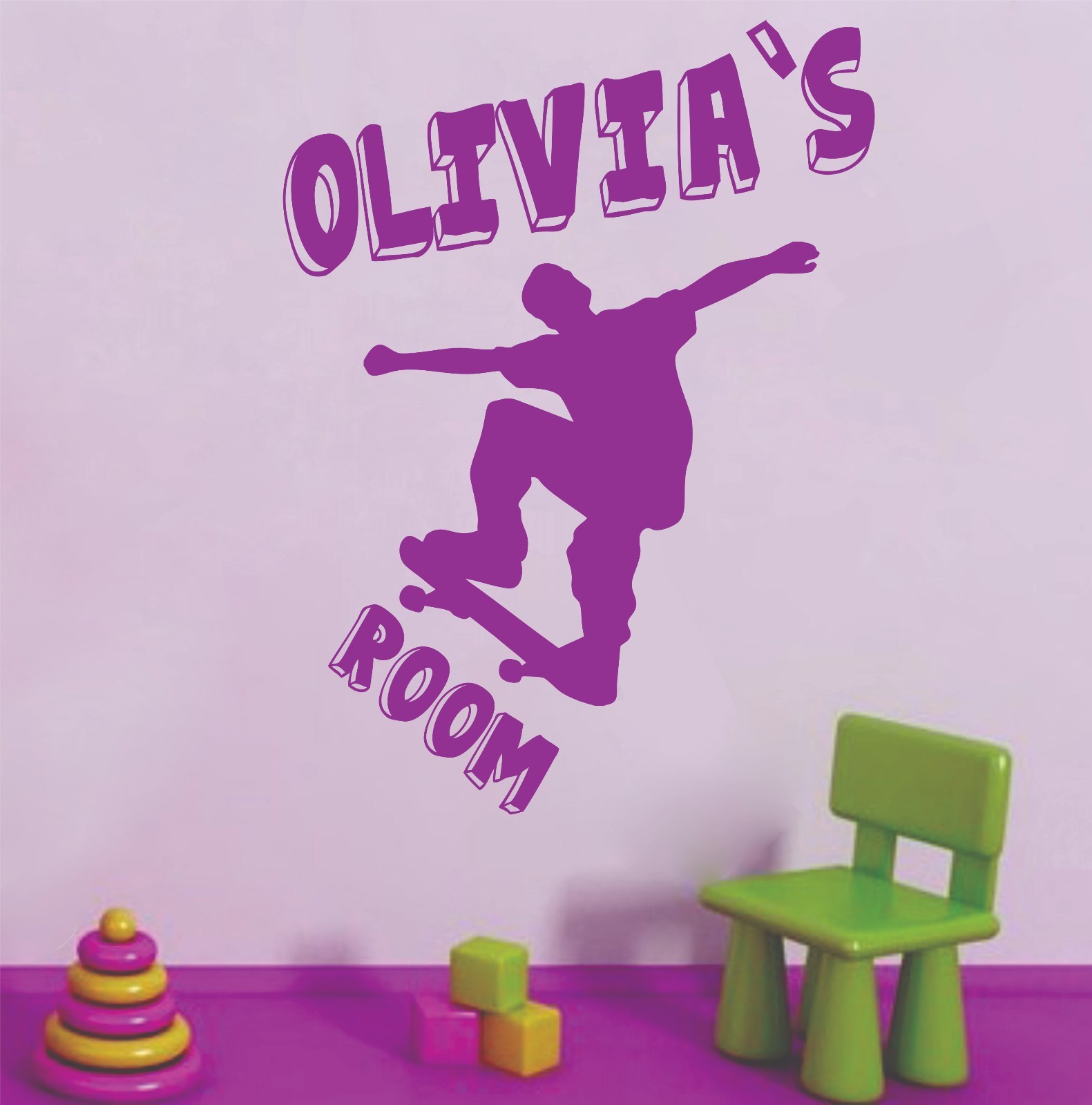 Skater Personalised Boys Name Skateboard Vinyl Wall Sticker Art Bedroom