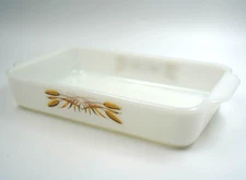 Vintage Fire King White Glass Wheat Baking Pan Brownie Pan 10 1/2" by 6 1/2"