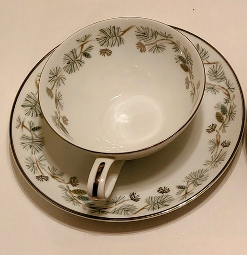 Noritake PINETTA COFFEE CUP/S & SAUCER/S Pinecones~Platinum Trim~NICE - Picture 3 of 11