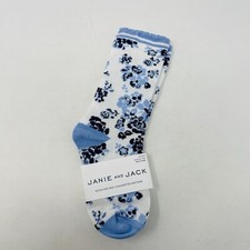 Janie and Jack Toddler Girls Size 2T-3T Floral Scalloped Crew Socks Blue/White