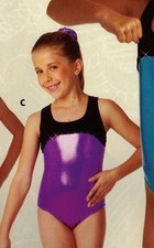 NWOT Gymnastic leotard Foil spandex Black Velvet w/ Stones Large Child Purple