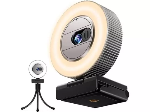 CASECUBE 2K Webcam with Microphone and Ring Light, Webcam Cover, 2 Colors